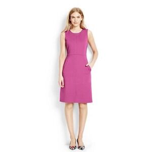 LANDS' END Magenta Pink Sheath Dress Sleeveless Pockets Ponte Knit Size 16